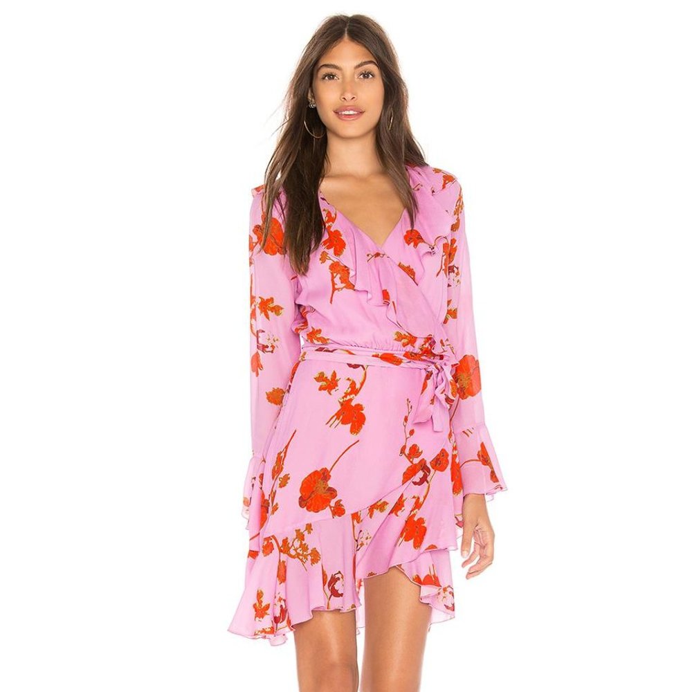 Cynthia Rowley Pink Wrap Dress with Red Floral Print